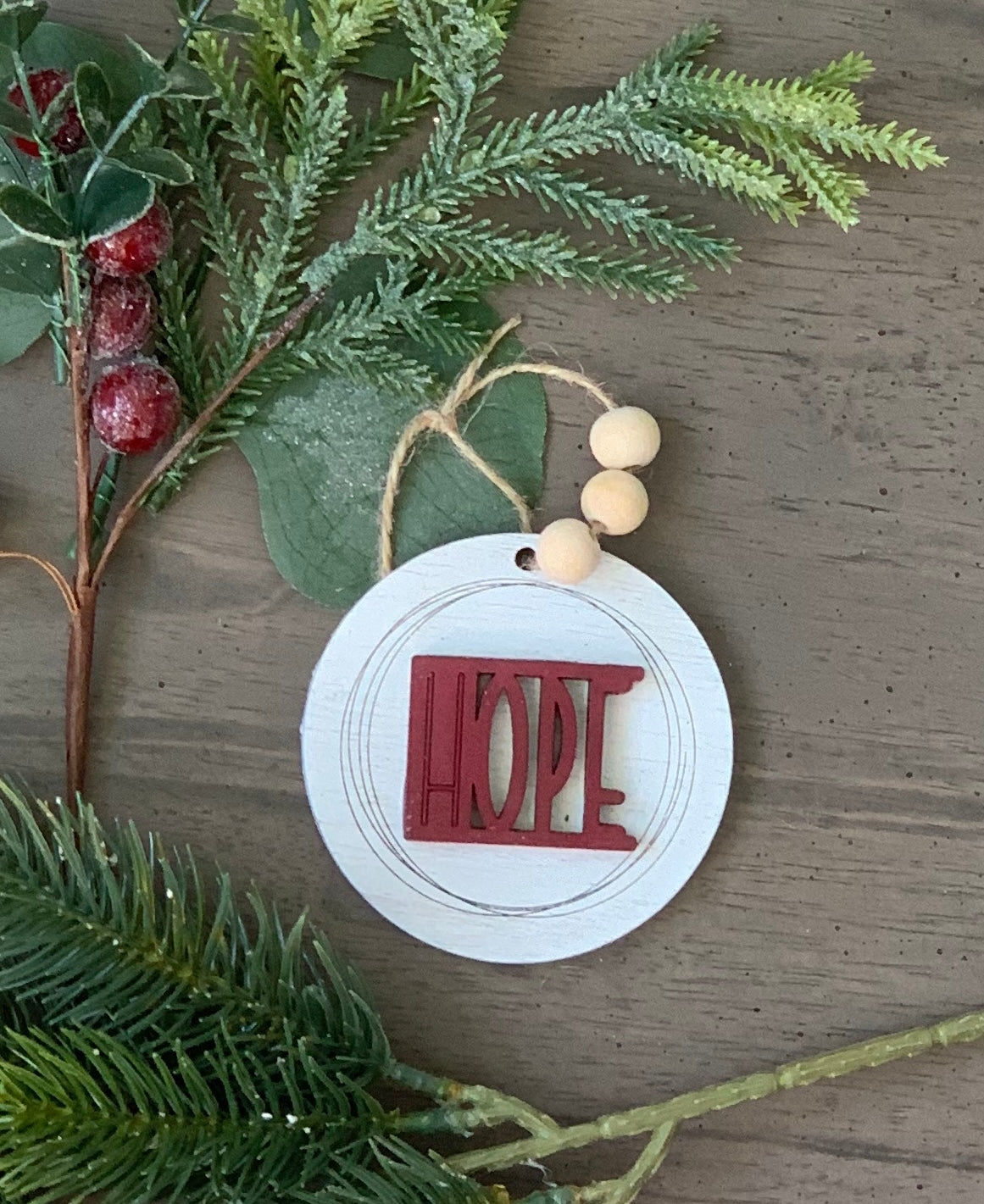 Peace Hope and Joy Wooden Christmas Ornament