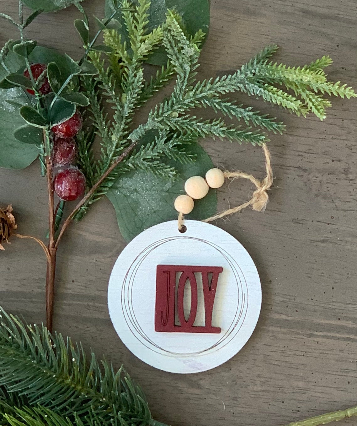 Peace Hope and Joy Wooden Christmas Ornament