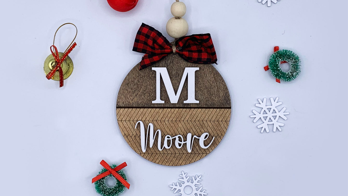 Monogram Elegant Letter Christmas Ornament / shiplap ornament/farmhouse ornament