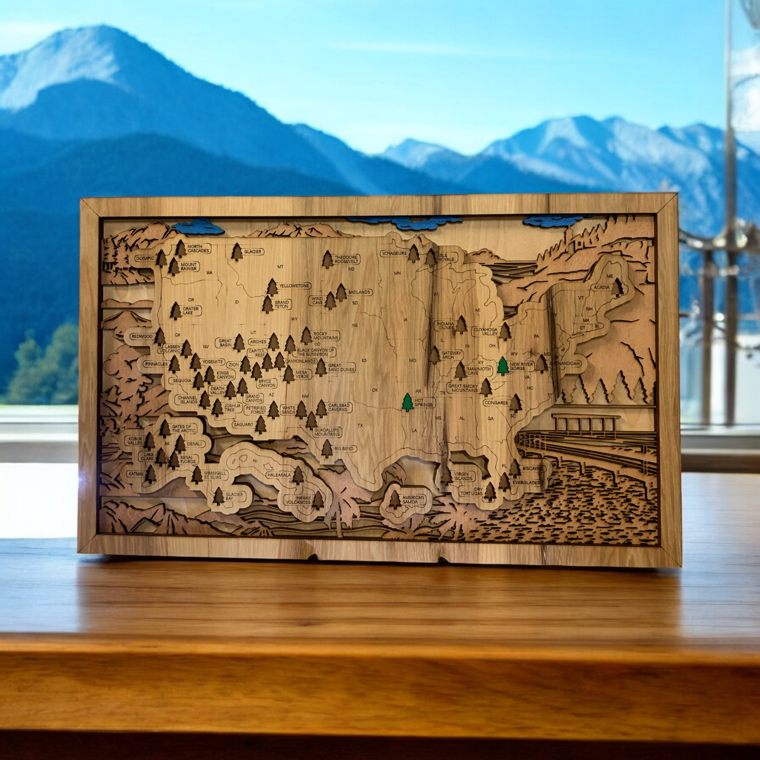 Wooden Artful National Park Travel Map
