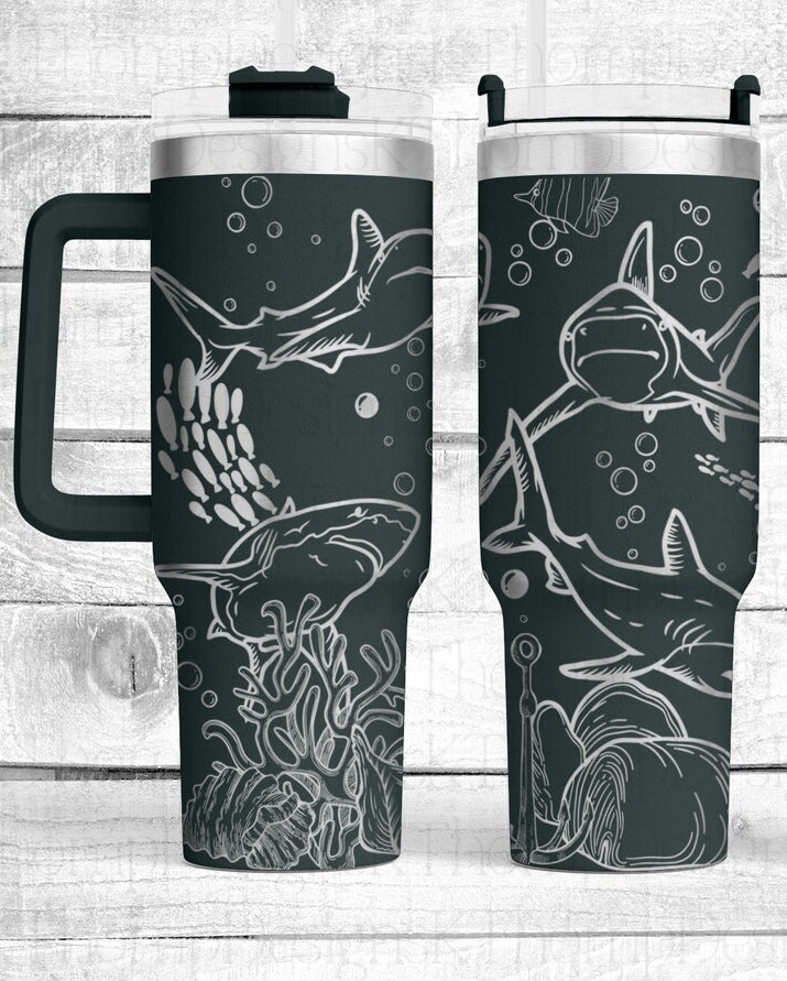 Sharks Sea Animals  Themed Tumbler Custom Engraving 40 oz