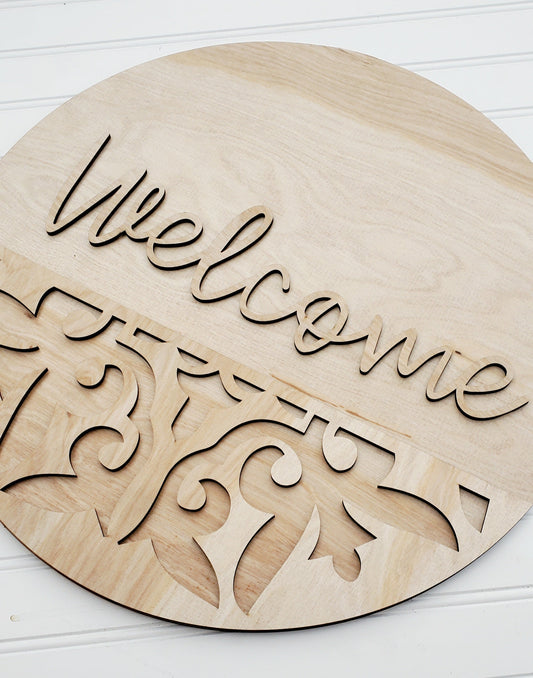 Paint Kit - Welcome Ornate Blank Sign 14, 16 and 18 Inches Raw Maple