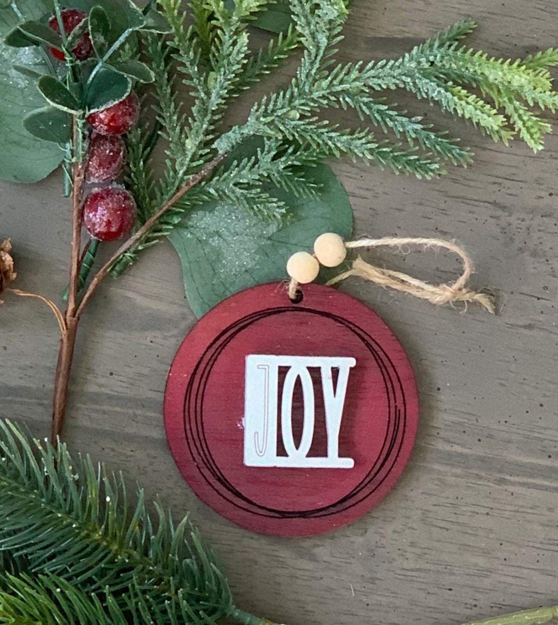 Peace Hope and Joy Wooden Christmas Ornament