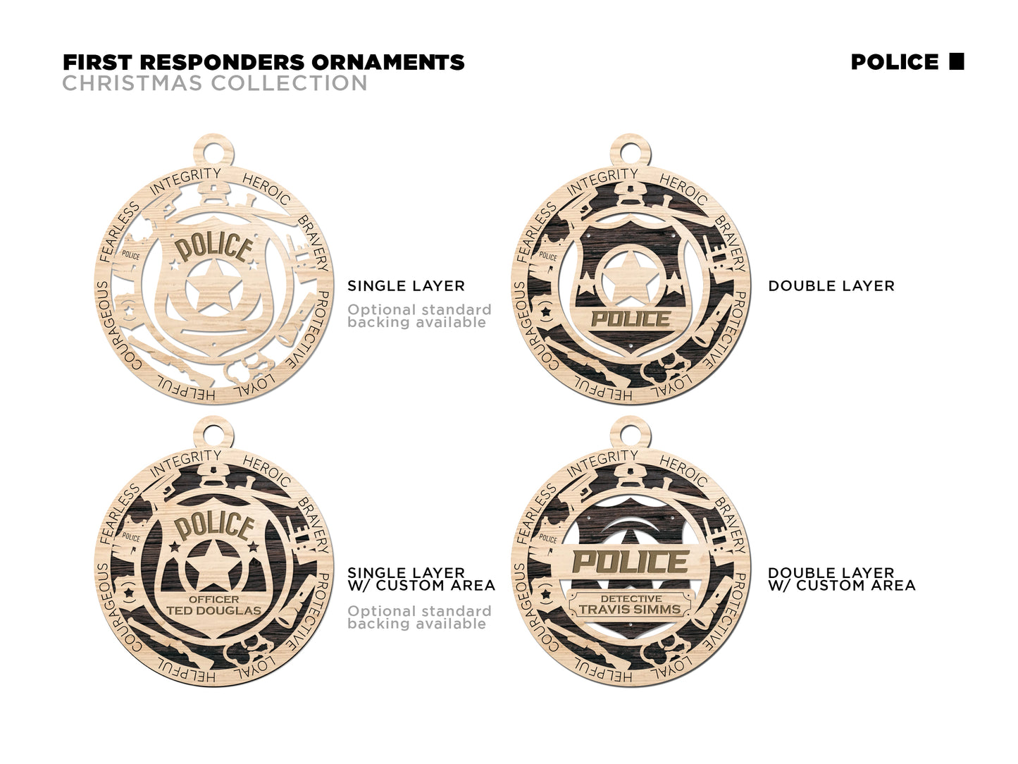 Police First Responders Christmas Ornament Double Layer