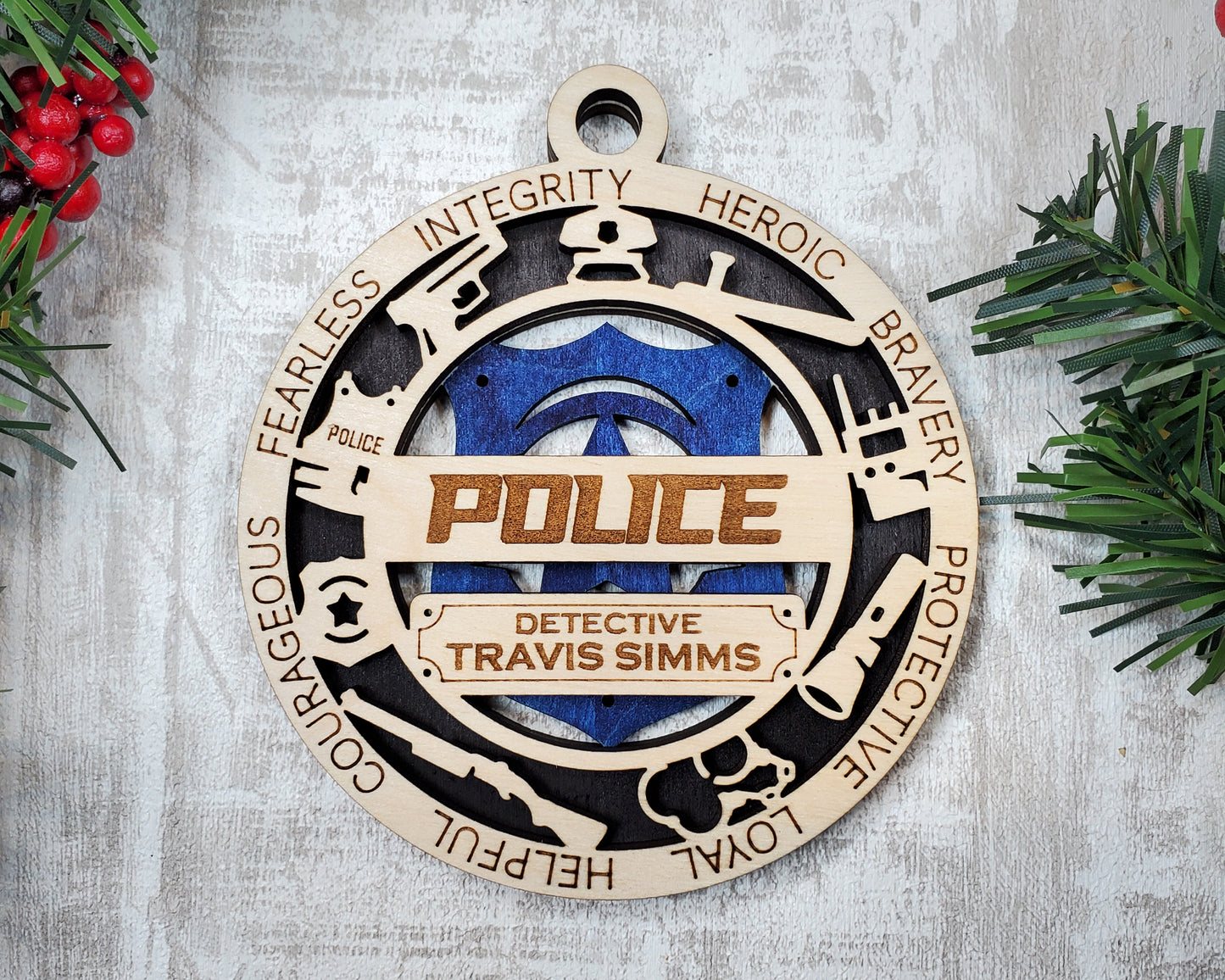 Police First Responders Christmas Ornament Double Layer
