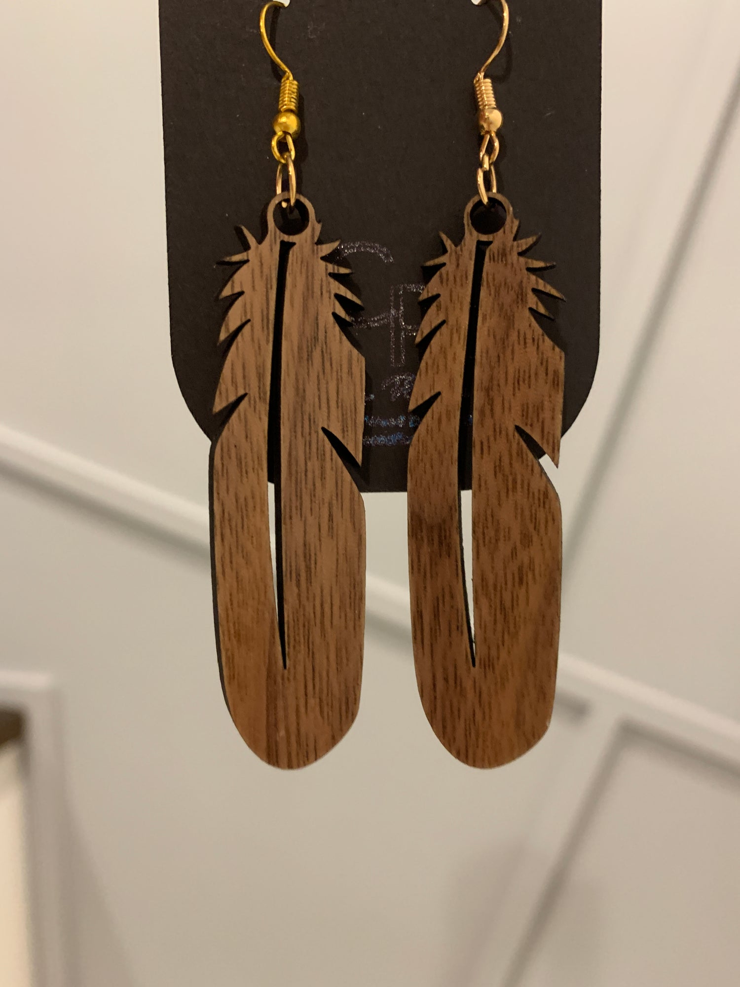 Wooden hot sale feather earrings